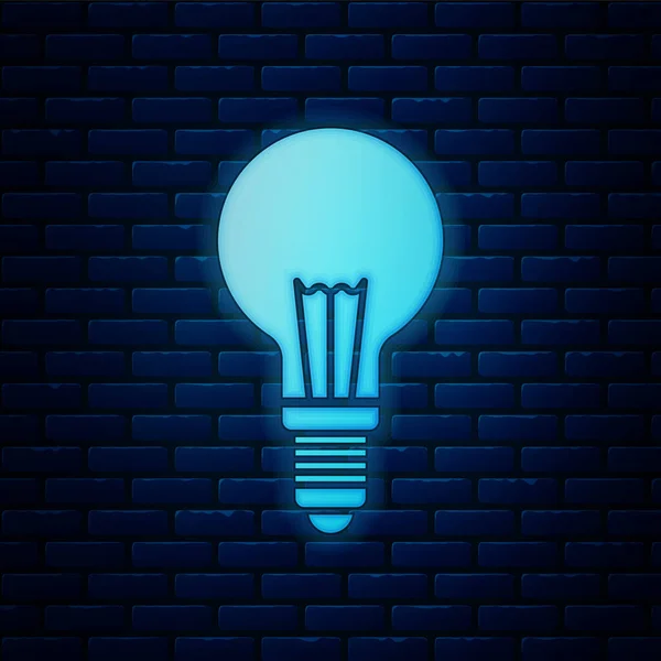 发光的霓虹灯灯泡与概念的概念图标隔离在砖墙背景。能量和想法符号。灵感概念。矢量插图 — 图库矢量图片