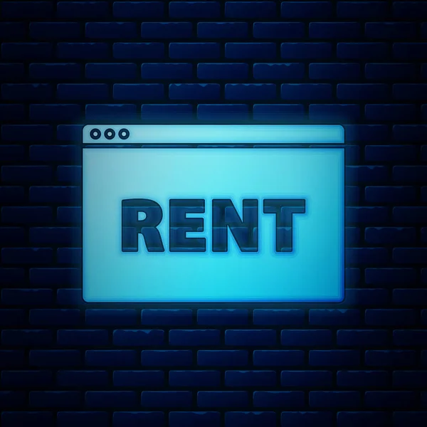 Glowing neon Hanging sign with text Online Rent icon isolated on brick wall background. Signboard with text Rent. Vector Illustration — 图库矢量图片