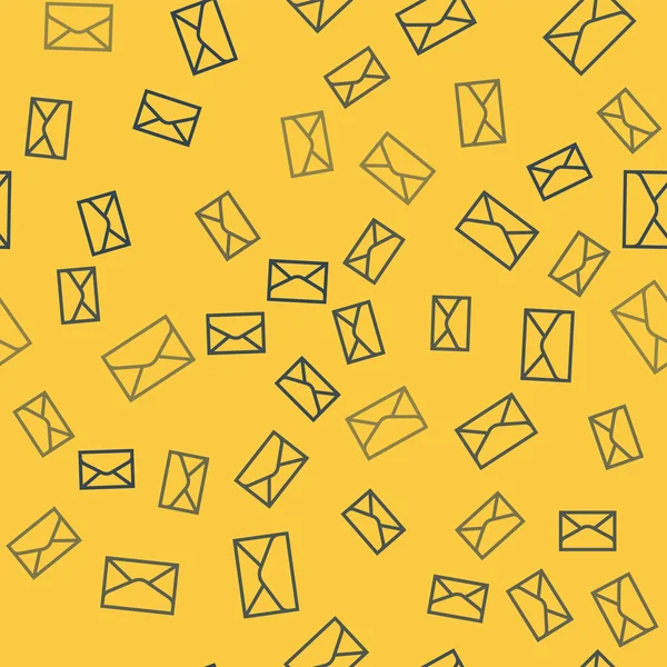 Blå linje Kuvert ikon isolerad sömlös mönster på gul bakgrund. E-postbrevets symbol. Vektor Illustration — Stock vektor