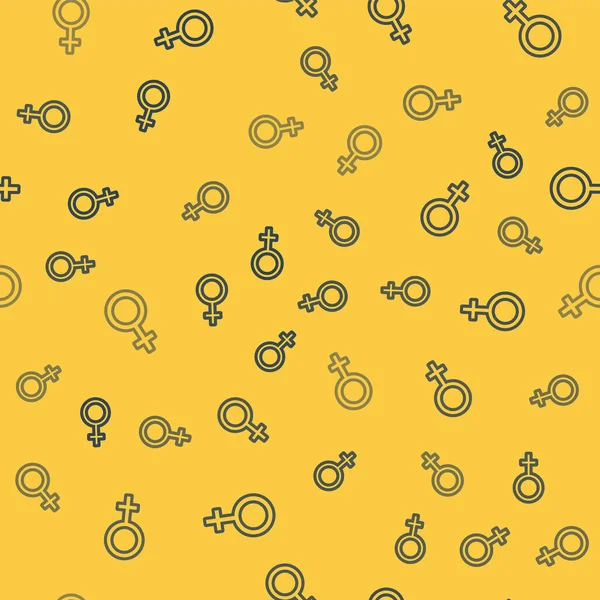 Μπλε γραμμή Γυναίκα σύμβολο φύλο εικόνα απομονωμένη αδιάλειπτη μοτίβο σε κίτρινο φόντο. Σύμβολο Αφροδίτης. Το σύμβολο ενός γυναικείου οργανισμού ή γυναίκας. Εικονογράφηση διανύσματος — Διανυσματικό Αρχείο