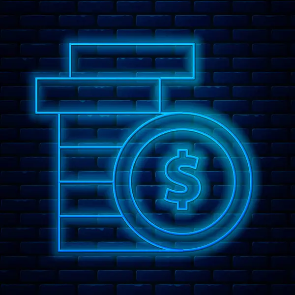 Parlak neon hattı parası ve tuğla duvar arkasında izole edilmiş dolar sembolü simgesi. Bankacılık işareti. Para sembolü. Vektör İllüstrasyonu — Stok Vektör