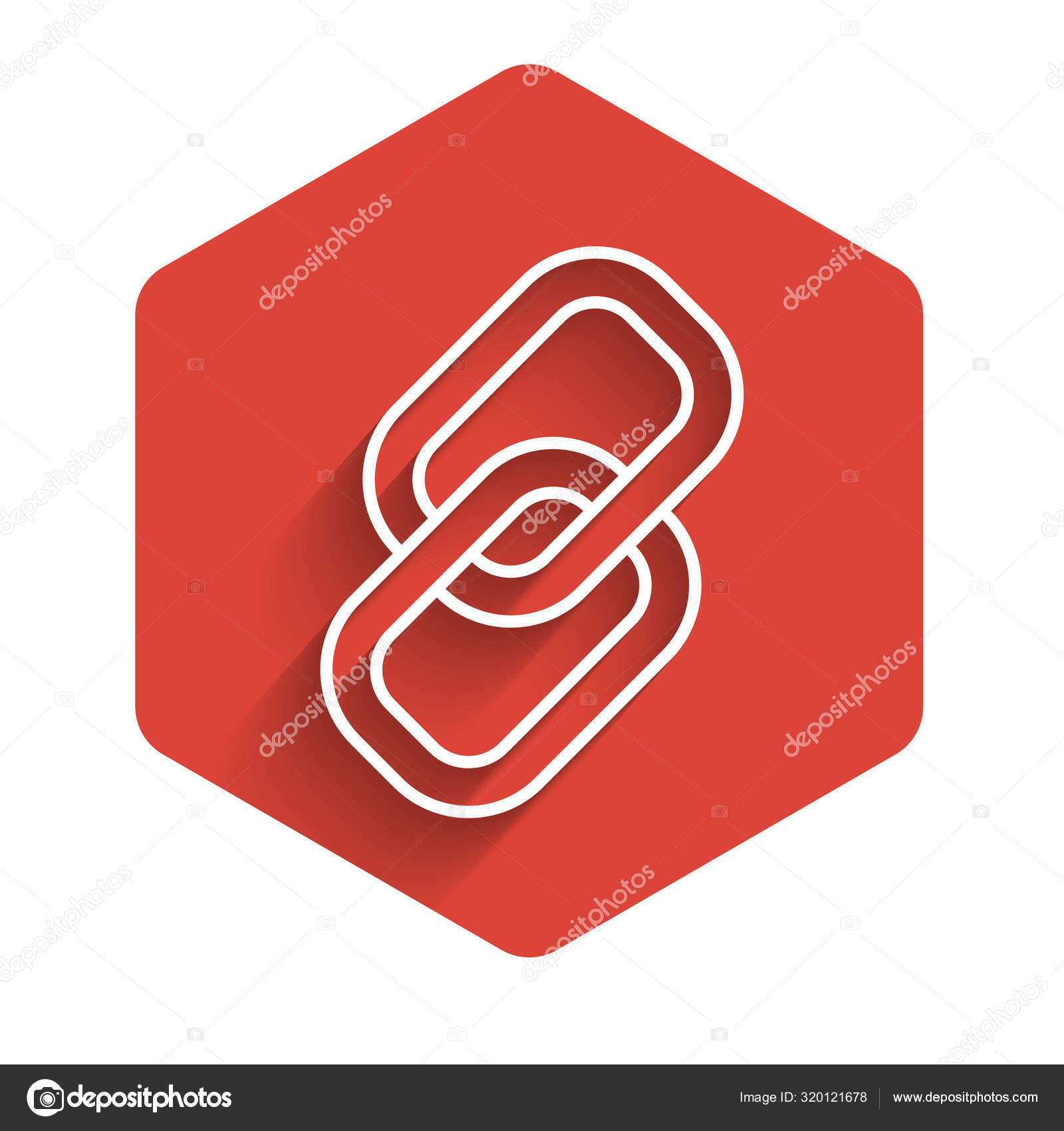 White line Chain link icon isolated with long shadow. Link single