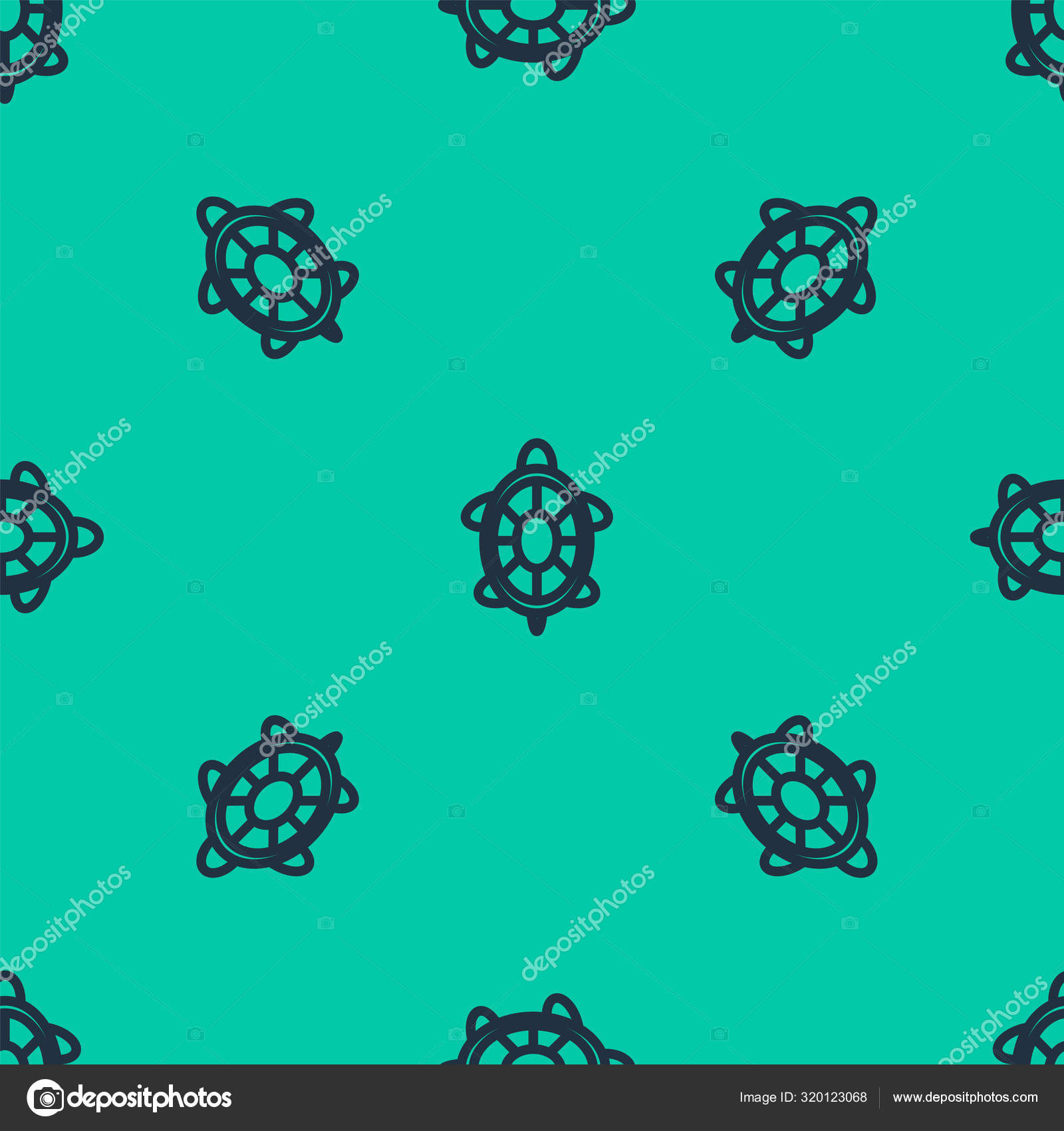 蓝线龟图标在绿色背景上隔离无缝图案 病媒图解 图库矢量图像 C Vectoroksana