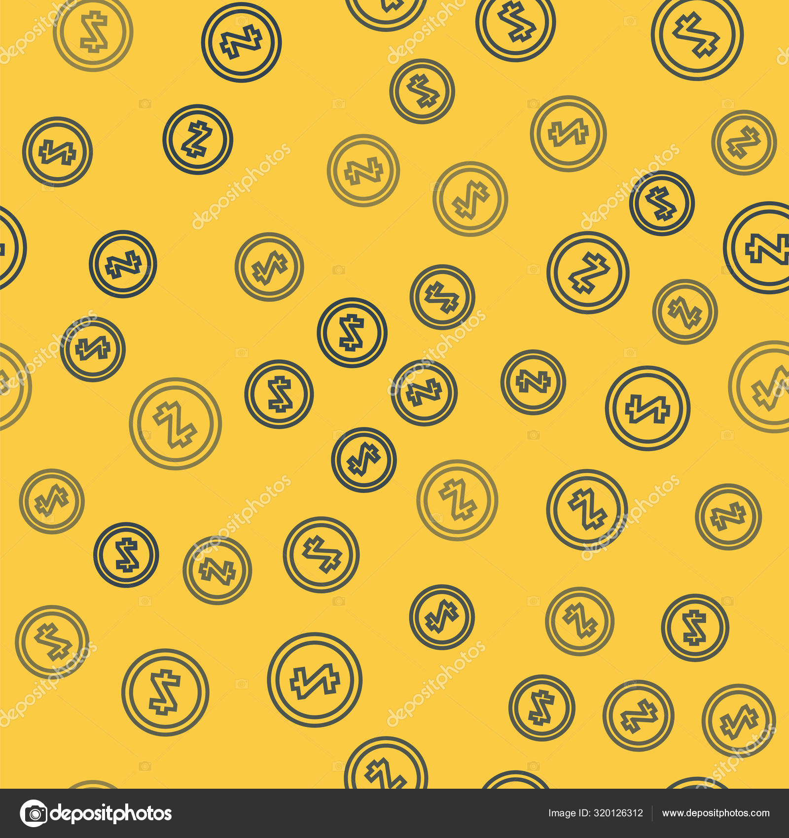 蓝色线密码货币硬币zcash Zec图标在黄色背景上隔离无缝图案 数字货币 Altcoin符号 基于锁链的安全加密货币 病媒图解 图库矢量图像 C Vectoroksana