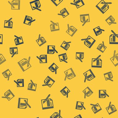 Mavi çizgi boş defter ve kalem simgesi sarı arkaplanda izole edilmiş kusursuz desen. Kağıt ve kalem. Vektör İllüstrasyonu