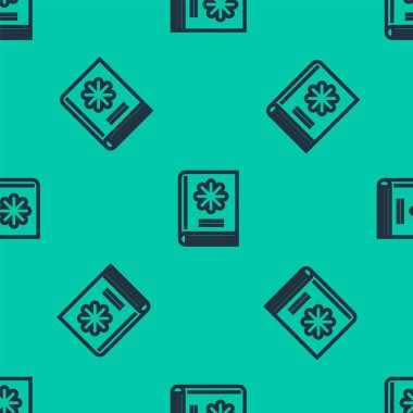 Mavi çizgi tıp kitabı ikonu yeşil arka planda kusursuz desen izole etti. Vektör İllüstrasyonu