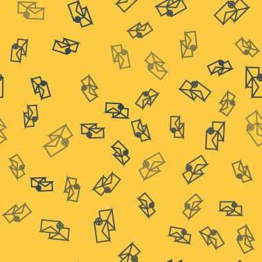 Mavi çizgi zarf simgesi sarı arkaplanda izole edilmiş pürüzsüz desen. Mesaj konsepti alındı. Yeni, e-posta gelen mesaj, SMS. Posta servisi. Vektör İllüstrasyonu