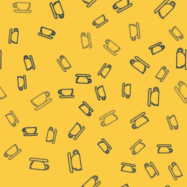 Mavi çizgi kahve bardağı düz ikonu sarı arka planda pürüzsüz desen izole etti. Çay fincanı. Sıcak içecek kahvesi. Vektör İllüstrasyonu