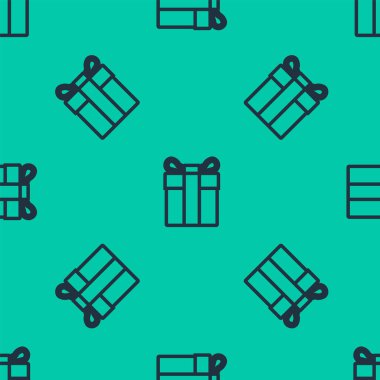 Mavi çizgi hediye kutusu simgesi yeşil arkaplanda kusursuz desen izole etti. Vektör İllüstrasyonu