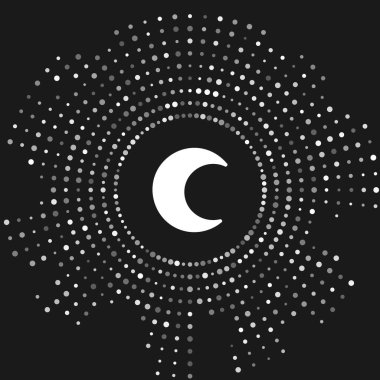 Beyaz Ay ve yıldızların simgesi gri arkaplanda izole edildi. Soyut çember rastgele noktalar. Vektör İllüstrasyonu