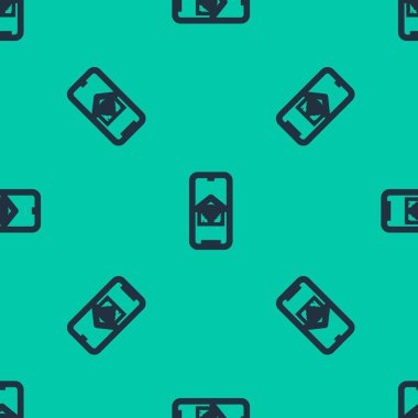 Mavi hat cep telefonu, akıllı ev, kablosuz internet ikonu yeşil arka planda izole edilmiş. Uzaktan kumanda. Vektör İllüstrasyonu