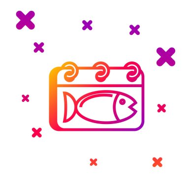 Beyaz arkaplanda izole edilmiş bir balık simgesi olan renk çizgisi takvimi. Balık günü. Kademeli rastgele dinamik şekiller. Vektör İllüstrasyonu