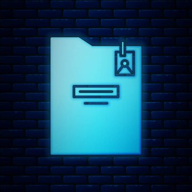 Parlayan neon kişisel klasör simgesi tuğla duvar arka planında izole edildi. Vektör İllüstrasyonu