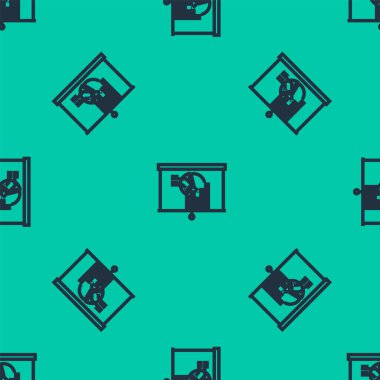 Grafik çizelgesi simgesine sahip mavi çizgi tahtası yeşil arkaplanda izole edilmiş pürüzsüz desen. Metin dosya simgesini rapor et. Muhasebe tabelası. Denetim, analiz, planlama. Vektör İllüstrasyonu