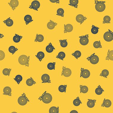 Mavi çizgi klasik dart tahtası ve ok simgesi sarı arkaplanda izole edilmiş kusursuz desen. Dartboard işareti. Oyun konsepti. Vektör İllüstrasyonu