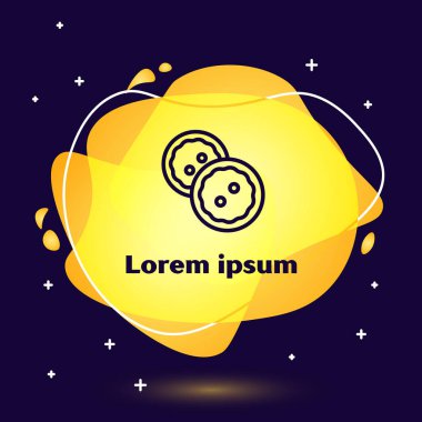 Koyu mavi arka planda izole edilmiş kıyafet simgesi için siyah çizgi dikiş düğmesi. Giysi düğmeleri. Sıvı şekilli soyut pankart. Vektör İllüstrasyonu