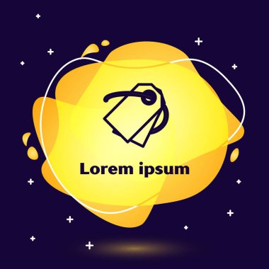 Siyah çizgi Blank etiketi şablon fiyat etiketi simgesi koyu mavi arkaplanda izole edildi. Boş alışveriş indirimi etiketi. Şablon indirimli afiş. Sıvı şekilli soyut pankart. Vektör İllüstrasyonu
