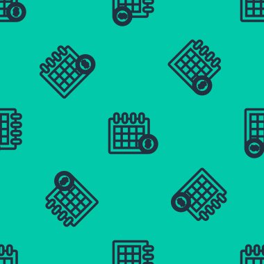 Mavi çizgi Finansal takvim simgesi yeşil arkaplandaki kusursuz deseni izole etti. Yıllık ödeme günü, aylık bütçe planlaması, sabit dönem konsepti, kredi süresi. Vektör İllüstrasyonu