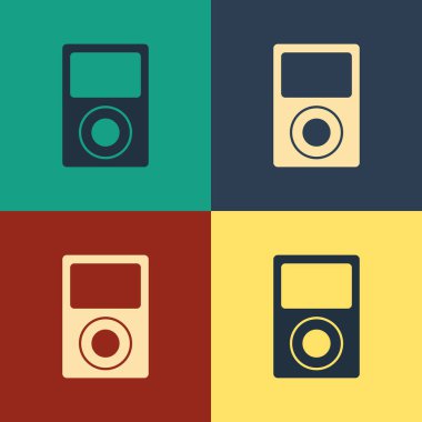 Renkli müzik çalar simgesi renk arkaplanında izole edildi. Taşınabilir müzik cihazı. Klasik tarzda çizim. Vektör İllüstrasyonu