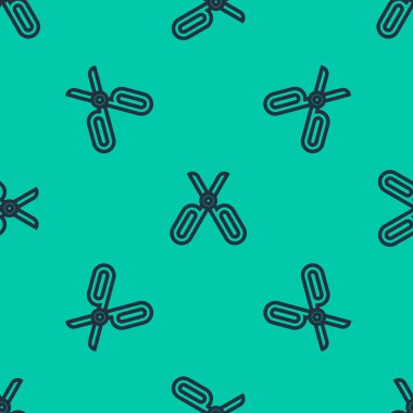 Mavi çizgi makas simgesi yeşil arkaplanda izole edilmiş pürüzsüz desen. Terzi sembolü. Alet kesme işareti. Vektör İllüstrasyonu