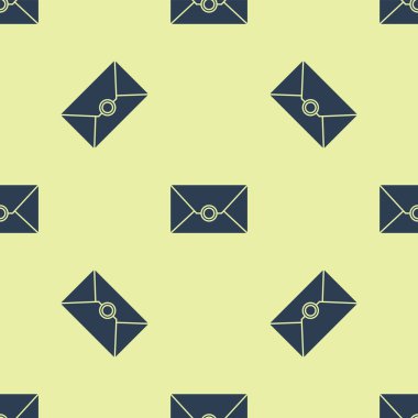 Mavi Zarf simgesi sarı arkaplanda izole edilmiş kusursuz desen. E- posta mektup sembolü. Vektör İllüstrasyonu