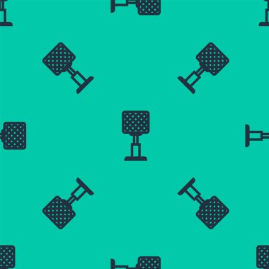 Mavi çizgi Parlak stadyum ışıkları ikonu yeşil arka planda izole edilmiş pürüzsüz desen. Futbol sahasındaki spot ışıkları. Projektör, projektör. Vektör İllüstrasyonu