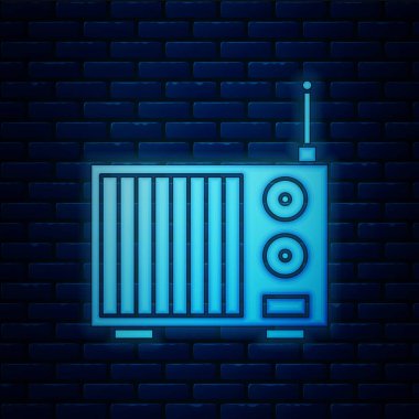 Parlak neon radyo anten simgesi tuğla duvar arka plan üzerinde izole. Vektör çizim