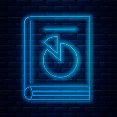 Parlayan neon hattı kullanıcı elle simgesi tuğla duvar arka planında izole edildi. Kullanıcı rehberi kitabı. Talimat işareti. Kullanmadan önce oku. Vektör İllüstrasyonu