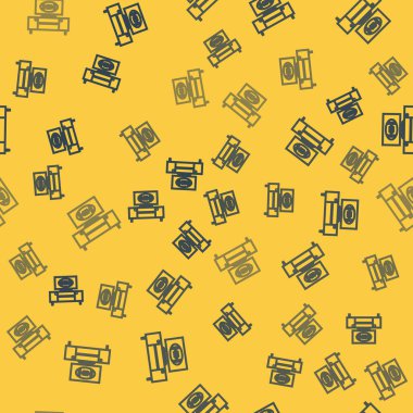 Mavi çizgi Amerikan futbolu televizyon programında ve sarı arka planda izole edilmiş ikon olarak duruyor. Vektör İllüstrasyonu