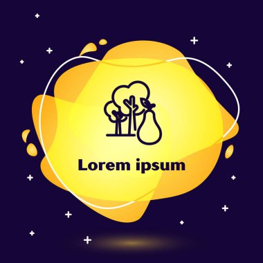 Armut ikonlu siyah çizgi ağacı koyu mavi arkaplanda izole edilmiş. Tarım fabrikası. Organik tarım ürünü. Bahçe teması. Sıvı şekilli soyut pankart. Vektör İllüstrasyonu