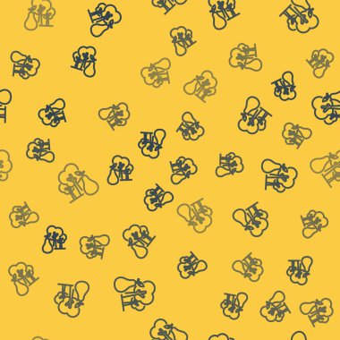 Armut ikonlu mavi çizgi ağacı sarı arka planda izole edilmiş pürüzsüz desen. Tarım fabrikası. Organik tarım ürünü. Bahçe teması. Vektör İllüstrasyonu