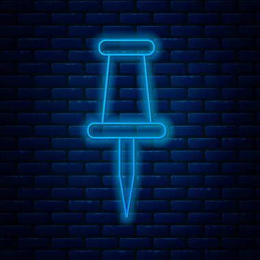 Işıldayan neon çizgisi. Duvardaki iğne simgesi izole edilmiş. Raptiye işareti. Vektör İllüstrasyonu