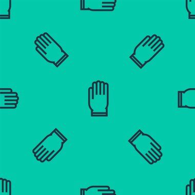 Mavi çizgili bahçe eldiveni ikonu yeşil arka planda izole edilmiş pürüzsüz desen. Lastik eldivenlerin işareti. Çiftçilik el koruması, eldiven güvenliği. Vektör İllüstrasyonu