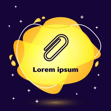 Siyah çizgi kağıt ataç simgesi koyu mavi arkaplanda izole edildi. Sıvı şekilli soyut pankart. Vektör İllüstrasyonu