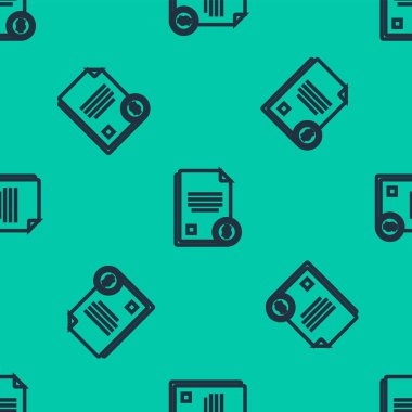 Mavi çizgi Finans belgesi simgesi yeşil arka planda kusursuz desen izole etti. Fatura ya da fatura konsepti için dolar sikkesi olan kağıt banka belgesi. Vektör İllüstrasyonu