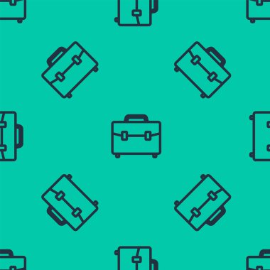 Mavi çizgi evrak çantası simgesi yeşil arka planda kusursuz desen izole etti. İş ilanı. İş portföyü. Vektör İllüstrasyonu