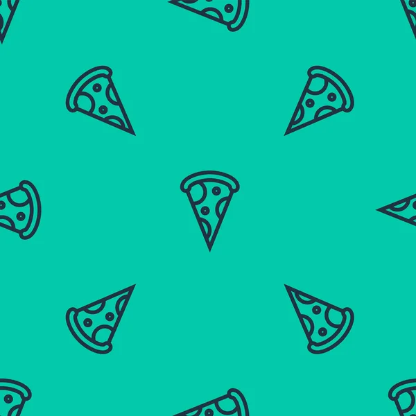 Blaue Linie Scheibe des Pizza-Symbols isoliert nahtlose Muster auf grünem Hintergrund. Fast Food Menü. Vektorillustration — Stockvektor