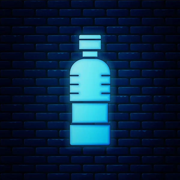 Светящаяся неоновая бутылка с иконой воды изолирована на фоне кирпичной стены. Знак напитка с содовой. Векторная миграция — стоковый вектор