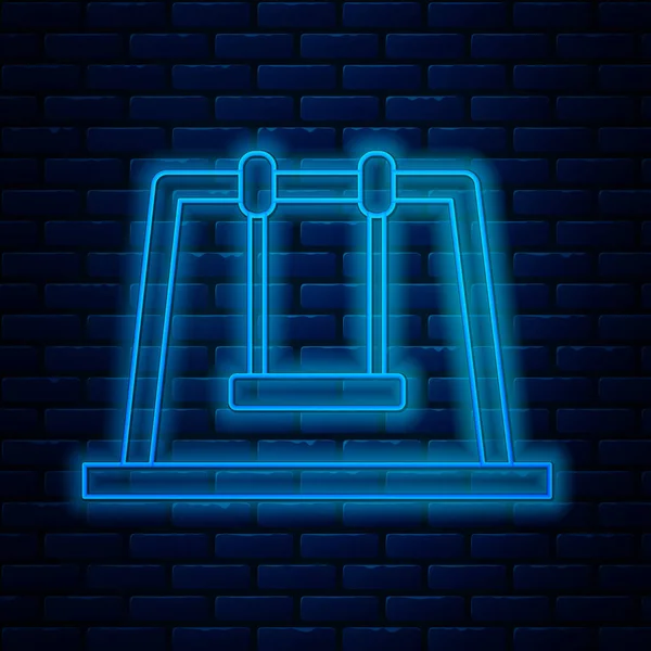 Ragyogó neon vonal Swing ikon elszigetelt téglafal háttér. Játszótér szimbólum. Vektorillusztráció — Stock Vector