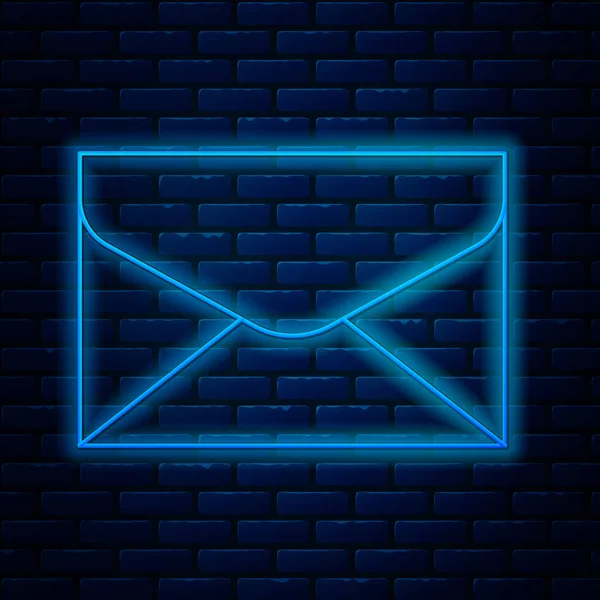 Leuchtende Leuchtschrift Umschlag-Symbol isoliert auf Backsteinwand Hintergrund. E-Mail-Nachricht Brief Symbol. Vektorillustration — Stockvektor