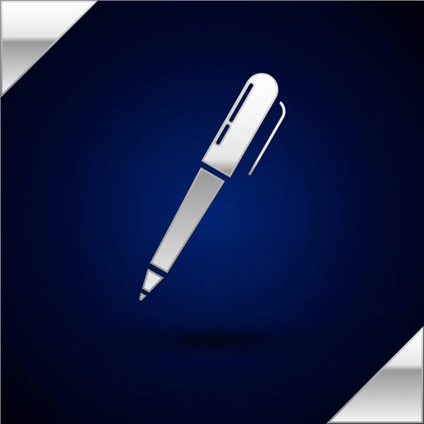 Icône Silver Pen isolée sur fond bleu foncé. Illustration vectorielle — Image vectorielle