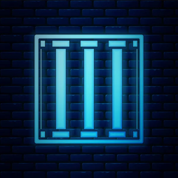 Icono de ventana de la prisión de neón brillante aislado en el fondo de la pared de ladrillo. Ilustración vectorial — Archivo Imágenes Vectoriales