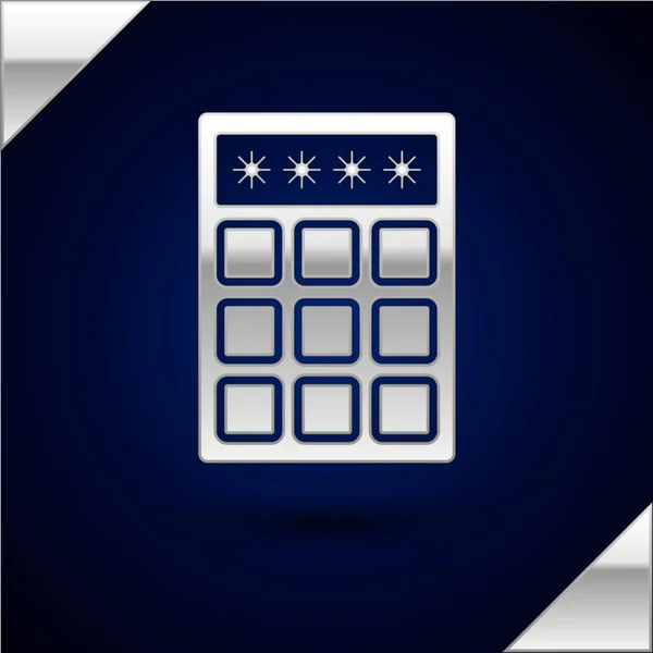 Silver Password protection and safety access icon isolated on dark blue background. Segurança, segurança, proteção, conceito de privacidade. Ilustração vetorial — Vetor de Stock