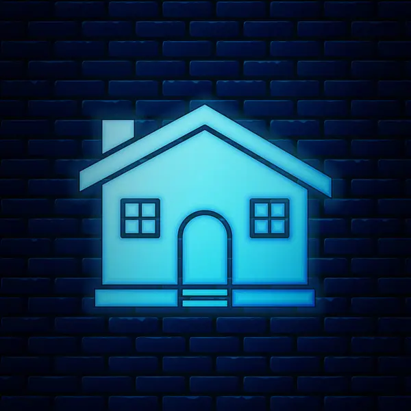 Parlayan neon House simgesi tuğla duvar arka plan izole. Ev sembolü. Vektör İllüstrasyonu — Stok Vektör