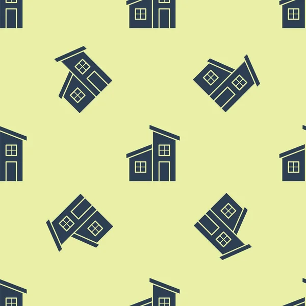 Icône Blue House isolé motif sans couture sur fond jaune. Symbole domestique. Illustration vectorielle — Image vectorielle