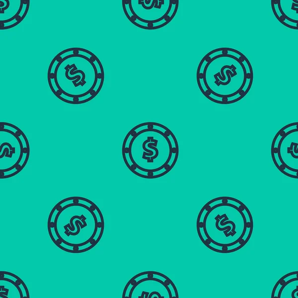 Ligne bleue Monnaie avec symbole dollar icône isolée motif sans couture sur fond vert. Signe de devise bancaire. Symbole cash. Illustration vectorielle — Image vectorielle
