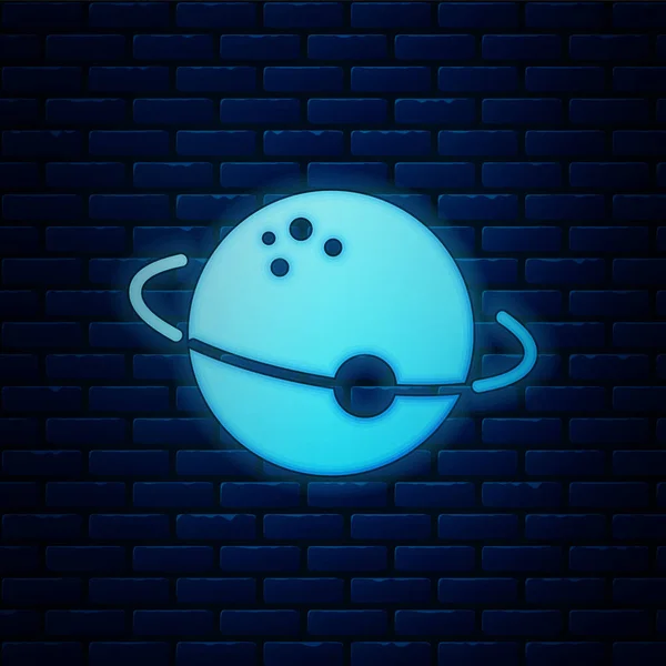 Glowing neon Planet icon isolated on brick wall background. Vector Illustration — ストックベクタ