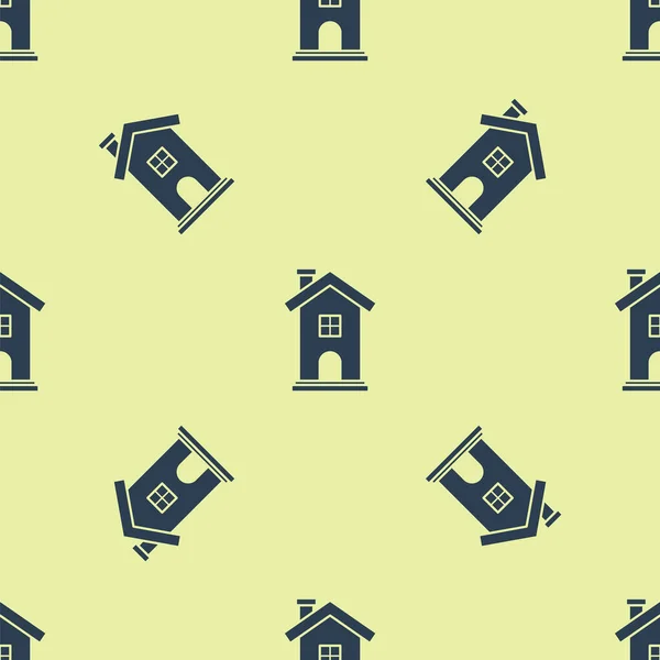 Icône Blue House isolé motif sans couture sur fond jaune. Symbole domestique. Illustration vectorielle — Image vectorielle