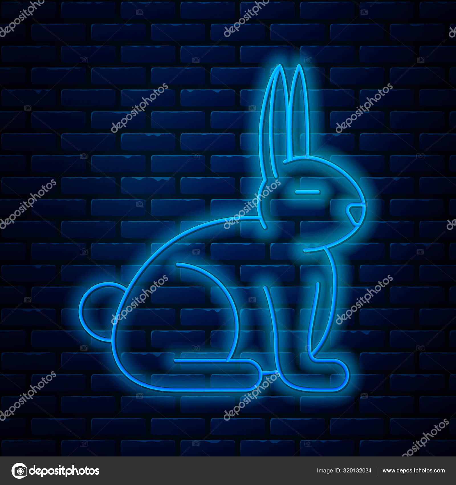 レンガの壁の背景に隔離されたネオンラインウサギのアイコンを光る ベクターイラスト ストックベクター C Vectoroksana
