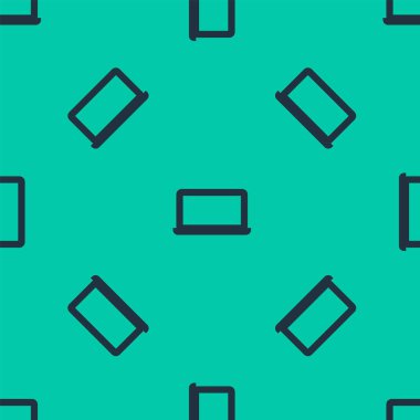 Mavi çizgi dizüstü bilgisayar simgesi yeşil arkaplandaki kusursuz deseni izole etti. Boş ekran işaretli bilgisayar defteri. Vektör İllüstrasyonu